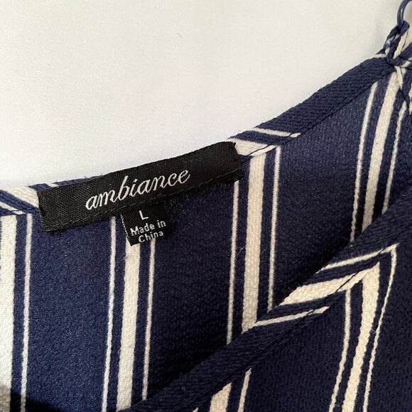 Ambiance Navy Blue White Striped Jumpsuit - Women's Large - Picture 3 of 10